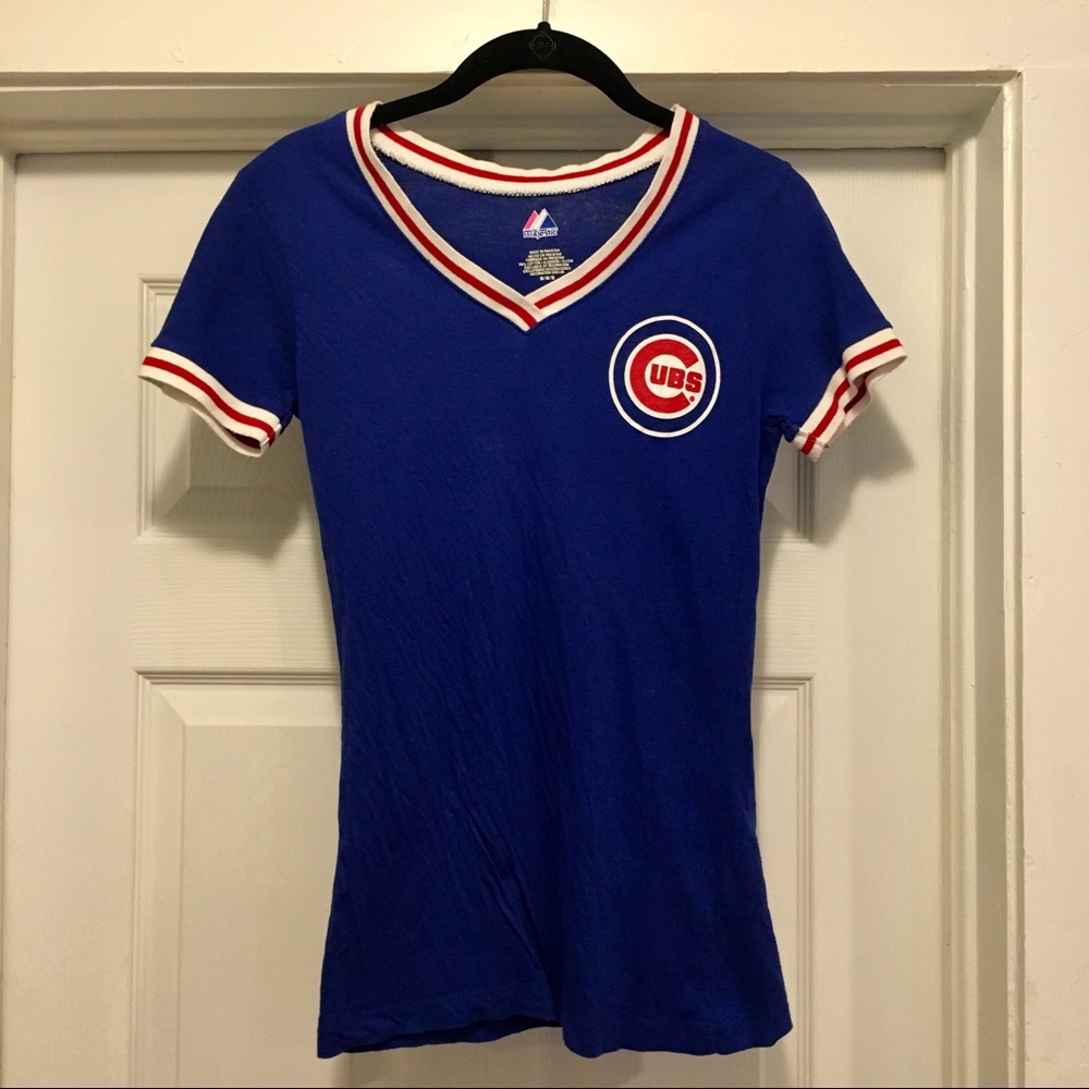 Ladies Cubs Ringer V-Neck Tee